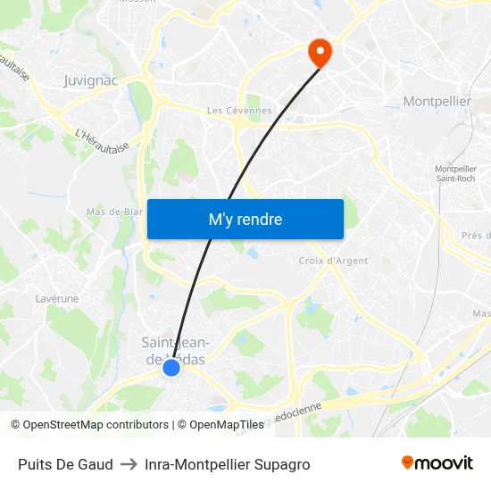 Puits De Gaud to Inra-Montpellier Supagro map