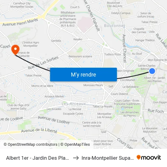 Albert 1er - Jardin Des Plantes to Inra-Montpellier Supagro map