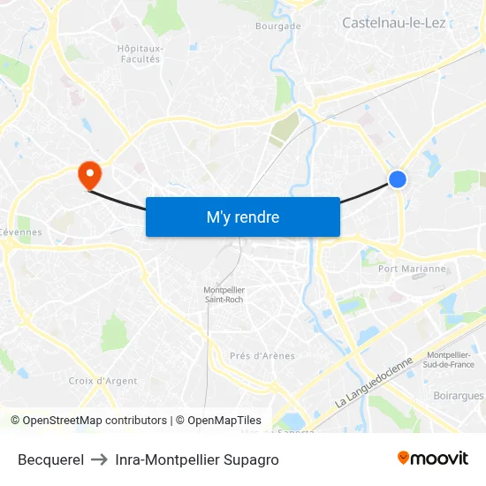 Becquerel to Inra-Montpellier Supagro map