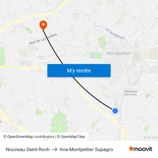 Nouveau Saint-Roch to Inra-Montpellier Supagro map