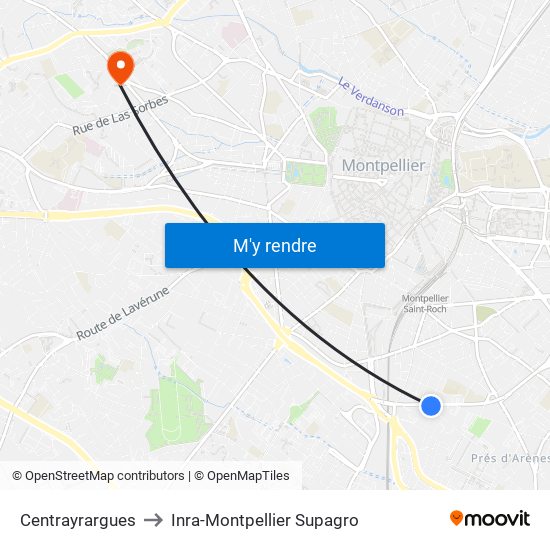 Centrayrargues to Inra-Montpellier Supagro map