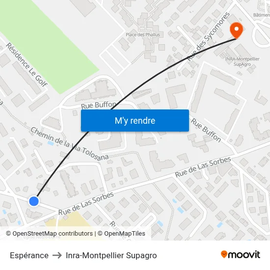 Espérance to Inra-Montpellier Supagro map