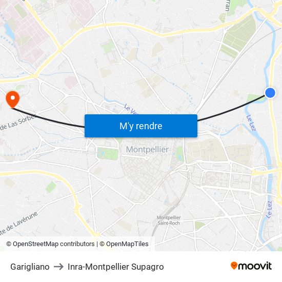 Garigliano to Inra-Montpellier Supagro map