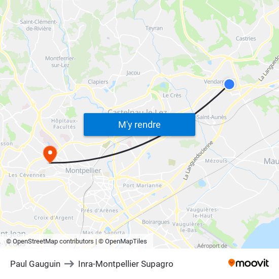 Paul Gauguin to Inra-Montpellier Supagro map
