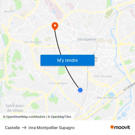 Castelle to Inra-Montpellier Supagro map