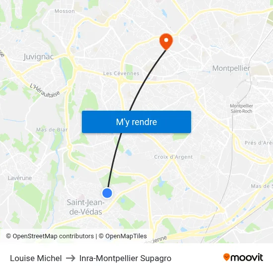 Louise Michel to Inra-Montpellier Supagro map