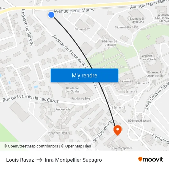 Louis Ravaz to Inra-Montpellier Supagro map