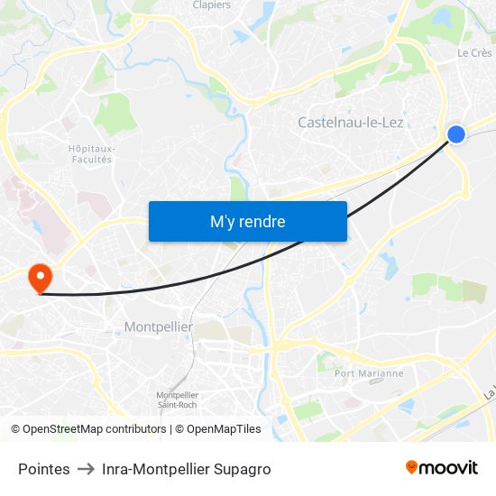 Pointes to Inra-Montpellier Supagro map