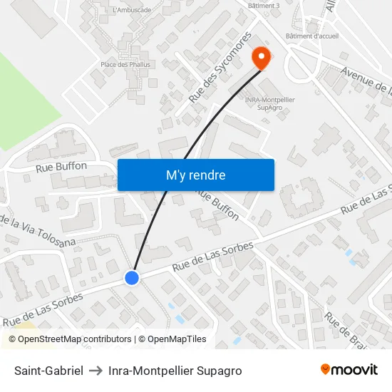 Saint-Gabriel to Inra-Montpellier Supagro map