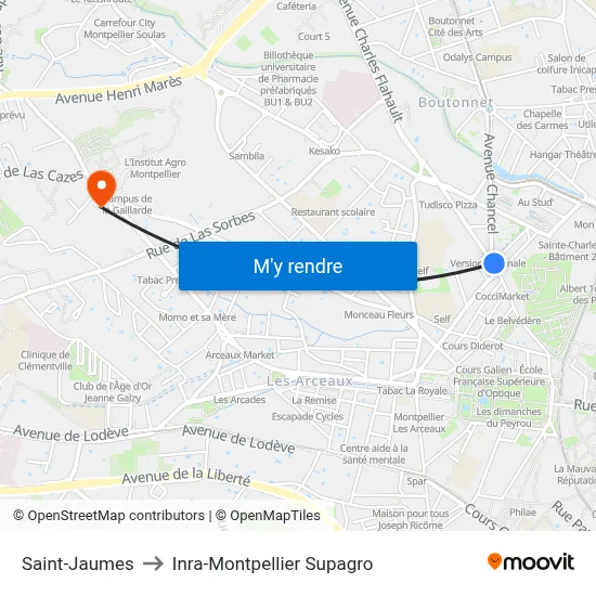 Saint-Jaumes to Inra-Montpellier Supagro map