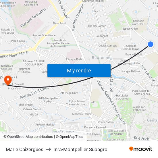 Marie Caizergues to Inra-Montpellier Supagro map