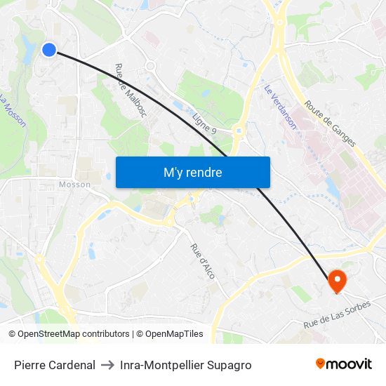 Pierre Cardenal to Inra-Montpellier Supagro map