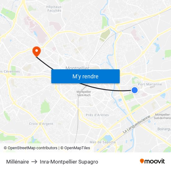 Millénaire to Inra-Montpellier Supagro map