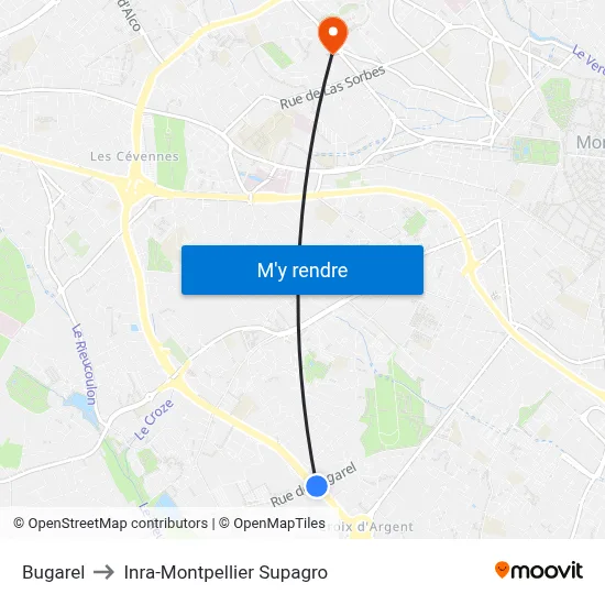 Bugarel to Inra-Montpellier Supagro map