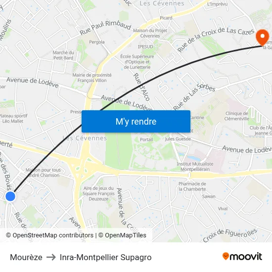 Mourèze to Inra-Montpellier Supagro map