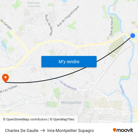 Charles De Gaulle to Inra-Montpellier Supagro map