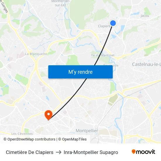 Cimetière De Clapiers to Inra-Montpellier Supagro map