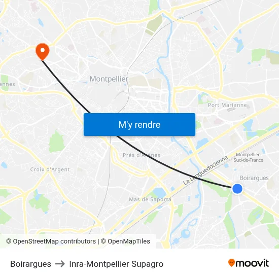 Boirargues to Inra-Montpellier Supagro map