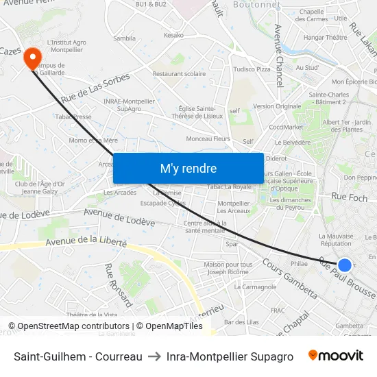Saint-Guilhem - Courreau to Inra-Montpellier Supagro map