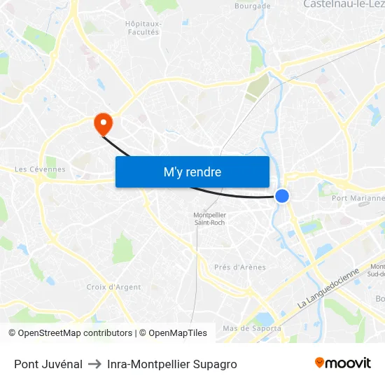 Pont Juvénal to Inra-Montpellier Supagro map
