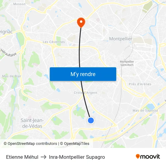 Etienne Méhul to Inra-Montpellier Supagro map