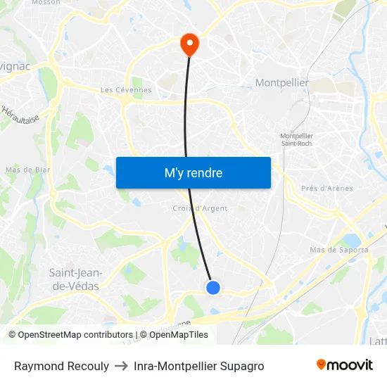 Raymond Recouly to Inra-Montpellier Supagro map