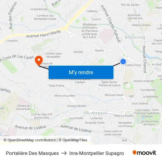 Portalière Des Masques to Inra-Montpellier Supagro map