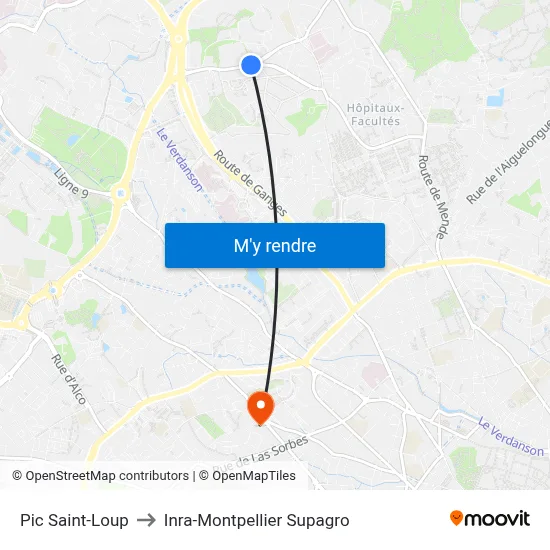 Pic Saint-Loup to Inra-Montpellier Supagro map