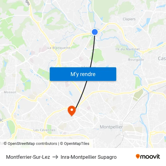 Montferrier-Sur-Lez to Inra-Montpellier Supagro map