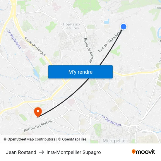 Jean Rostand to Inra-Montpellier Supagro map