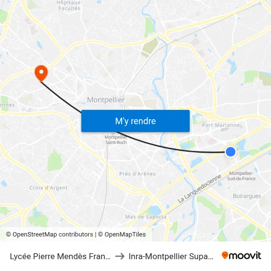 Lycée Pierre Mendès France to Inra-Montpellier Supagro map