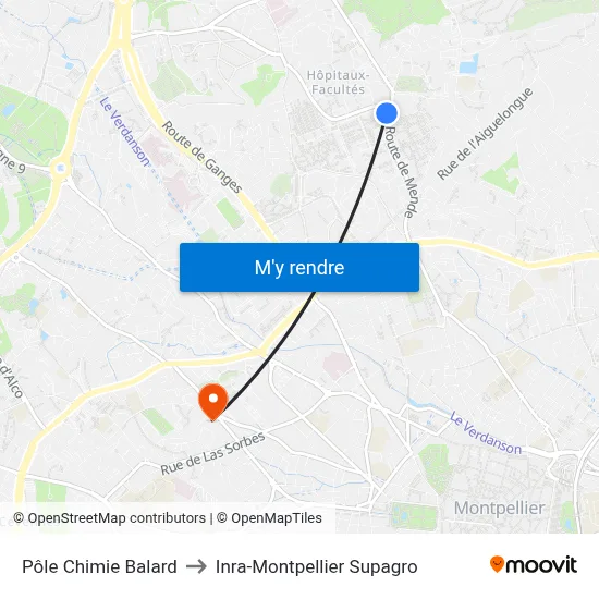 Pôle Chimie Balard to Inra-Montpellier Supagro map