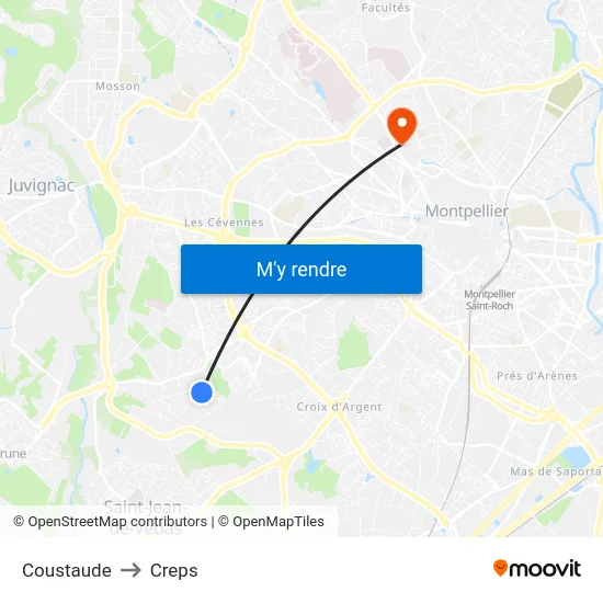 Coustaude to Creps map