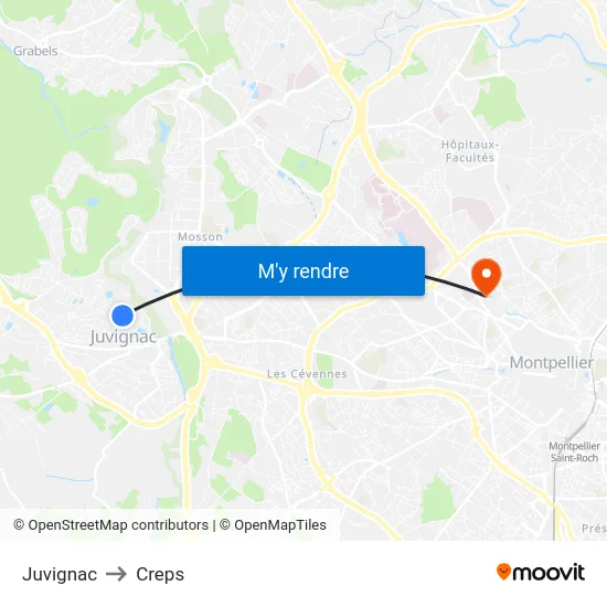 Juvignac to Creps map