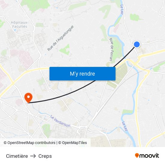 Cimetière to Creps map