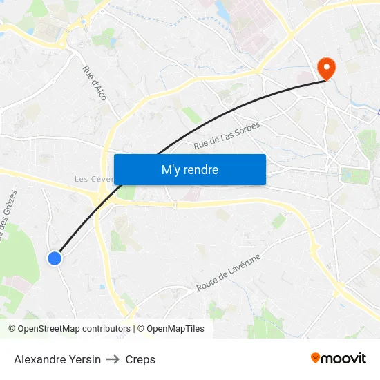 Alexandre Yersin to Creps map