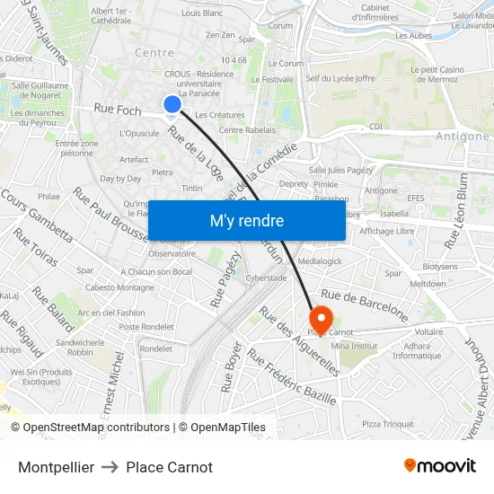 Montpellier to Place Carnot map