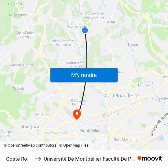 Coste Rousse to Université De Montpellier Faculté De Pharmacie map