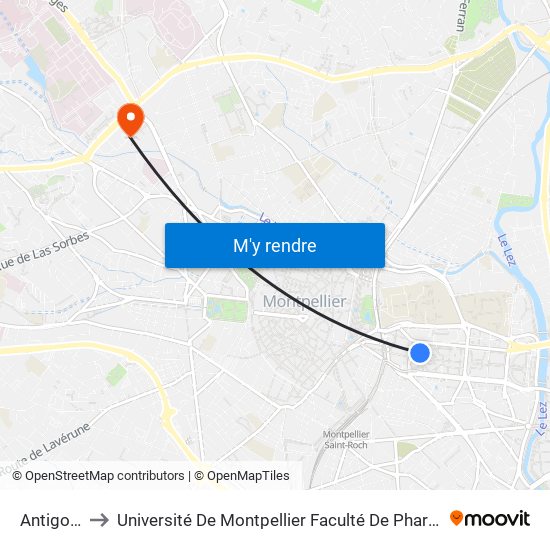 Antigone to Université De Montpellier Faculté De Pharmacie map