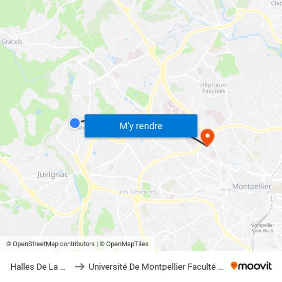 Halles De La Paillade to Université De Montpellier Faculté De Pharmacie map