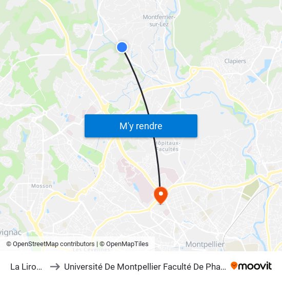 La Lironde to Université De Montpellier Faculté De Pharmacie map