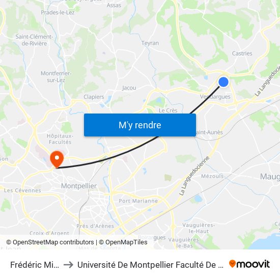 Frédéric Mistral to Université De Montpellier Faculté De Pharmacie map