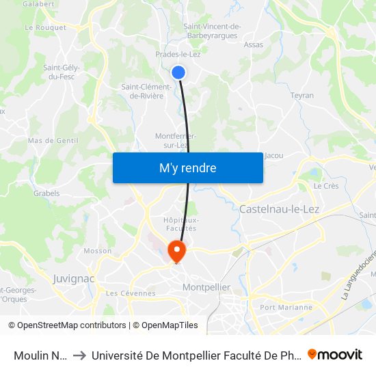 Moulin Neuf to Université De Montpellier Faculté De Pharmacie map