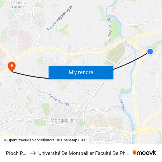 Pioch Pelat to Université De Montpellier Faculté De Pharmacie map