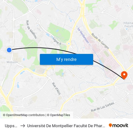 Uppsala to Université De Montpellier Faculté De Pharmacie map