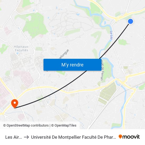 Les Aires to Université De Montpellier Faculté De Pharmacie map