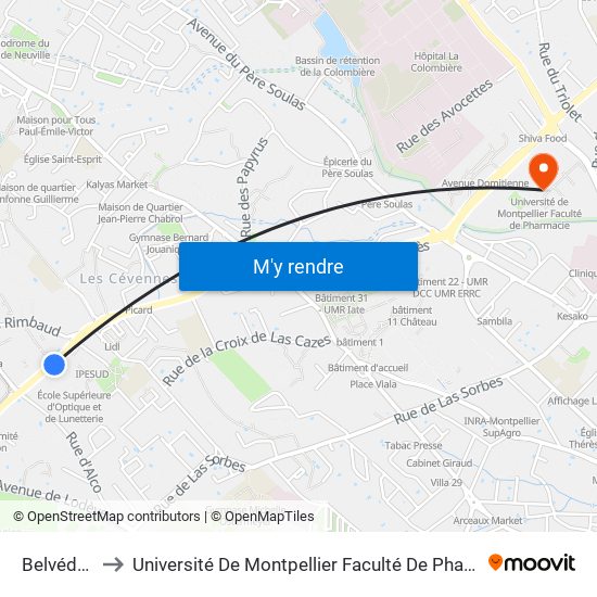 Belvédère to Université De Montpellier Faculté De Pharmacie map