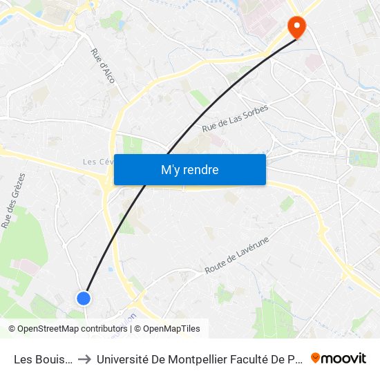 Les Bouisses to Université De Montpellier Faculté De Pharmacie map