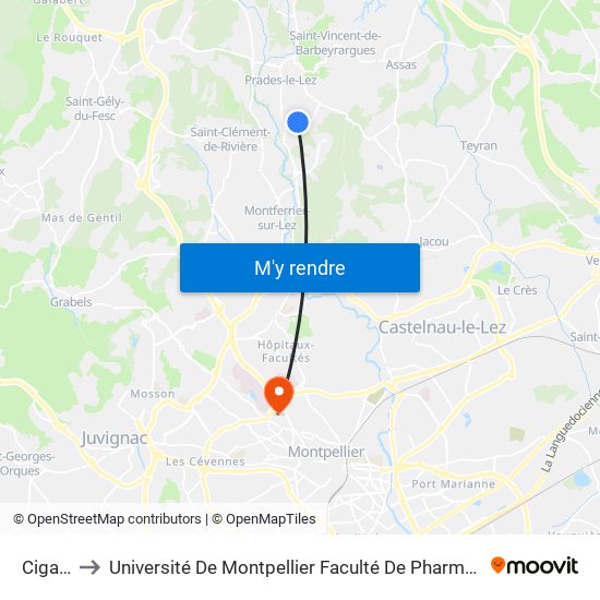Cigale to Université De Montpellier Faculté De Pharmacie map