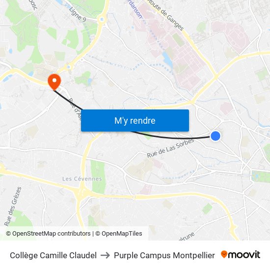 Collège Camille Claudel to Purple Campus Montpellier map